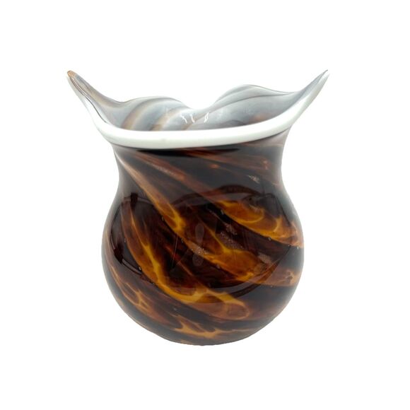 Figural Owl Art Glass Vase Multicolor Brown / White Copper Color Glitter Accents - Picture 4 of 10